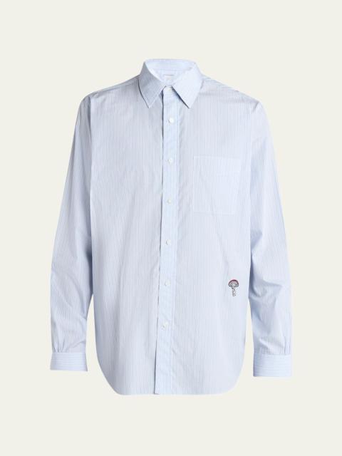 Men's Fine Stripe Poplin Shirt with Embroidered Mushroom Patch