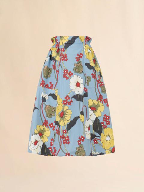 BLUE POPLIN ELASTICATED MIDI SKIRT WITH MELODIA PRINT