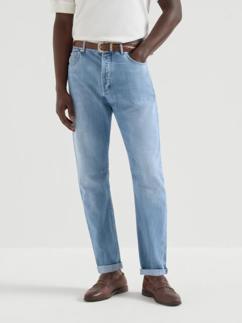 Lightweight denim five-pocket trousers