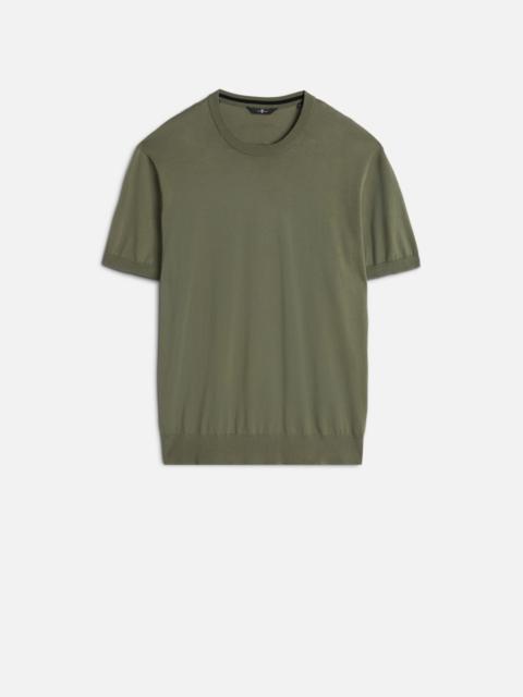 Classic Cotton Short Sleeve Sweater in Army Green
