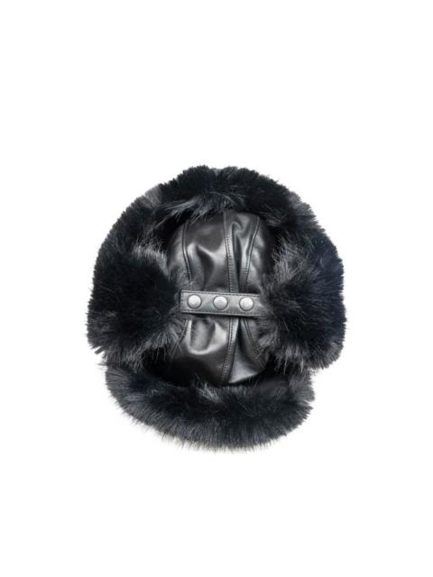 leather faux fur-trimmed hat