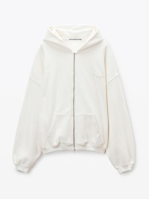 White Cotton Logo Zip-Up Hoodie