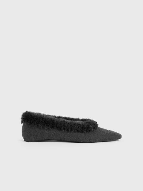 Shearling-edge flannel ballerinas dark grey melange