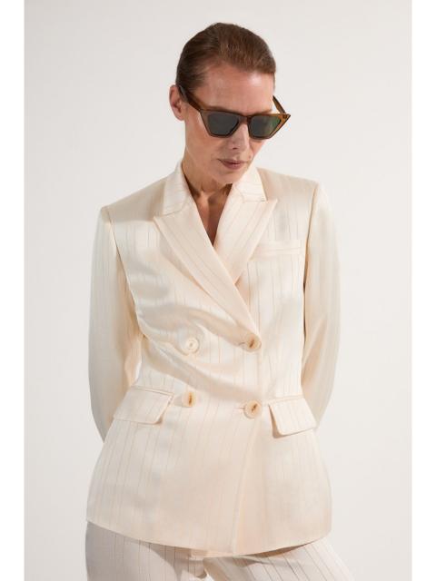 Petite Premium Satin Pinstripe Tuxedo Oversized Tailored Blazer