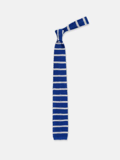 MADE-IN-ITALY ROYAL BLUE & WHITE BAR STRIPE SILK KNIT TIE
