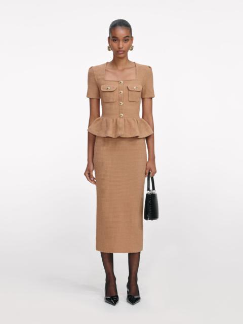 Camel Peplum Knit Midi Dress