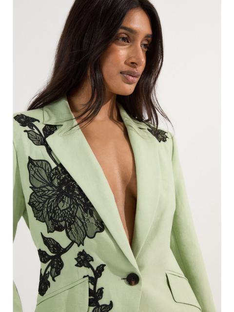 Viscose Linen Placed Floral Lace Embroideried Tailored Jacket