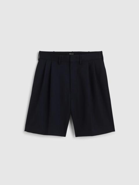 Double-Pleated Shorts in Herringbone Wool Blend