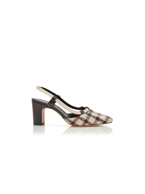 Light Beige Wool Tartan Slingback Pumps