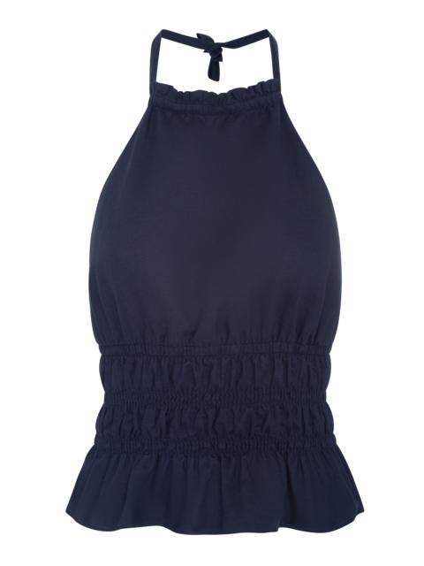 Air Linen Smocked Halter Top navy