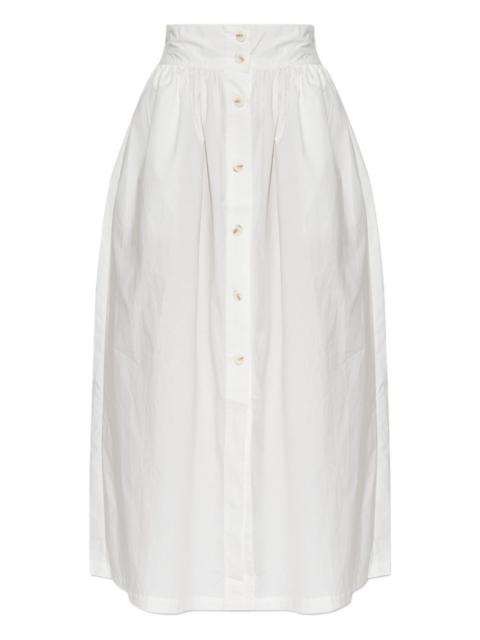 button-front gathered maxi skirt