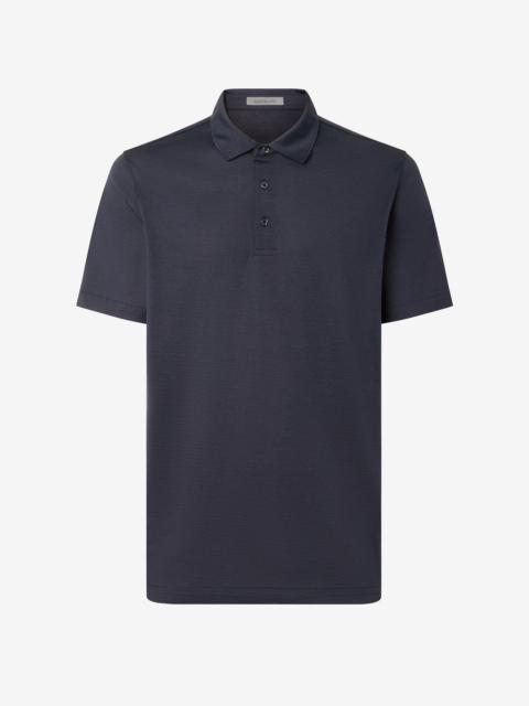 Navy blue button-up luxury jersey polo shirt