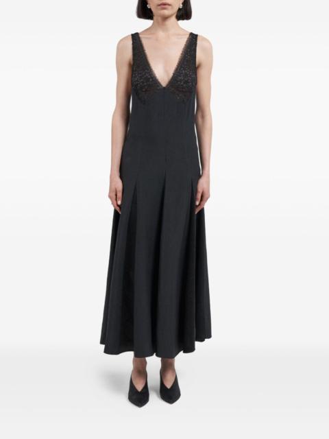 lace-detail V-neck midi dress