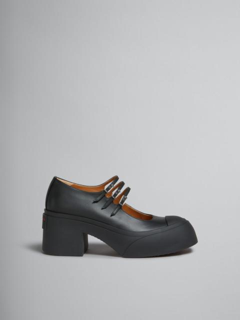 BLACK LEATHER PABLO TRIPLE-BUCKLE MARY JANE SHOE