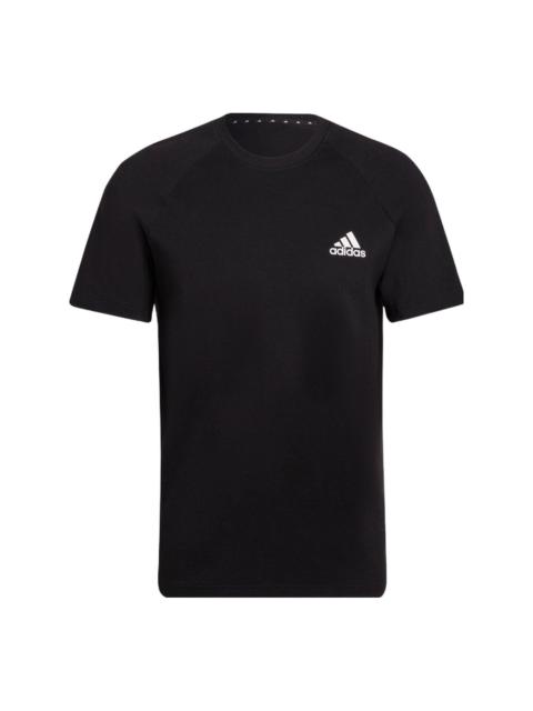 adidas Solid Color Logo Micro Mark Casual Sports Short Sleeve Black HE2238