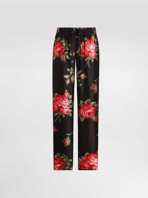 Rose bouquet-print vanity twill trousers