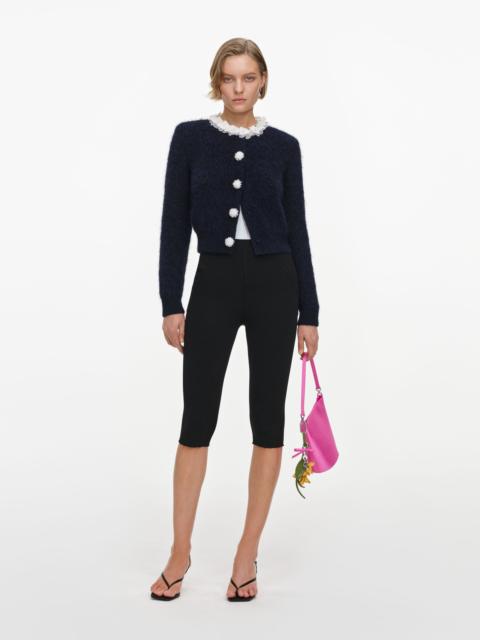 Navy Flower Pearl Trim Knit Jumper