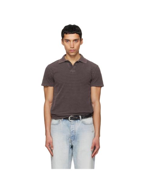 Brown Garment Dyed Stripe Pique Polo