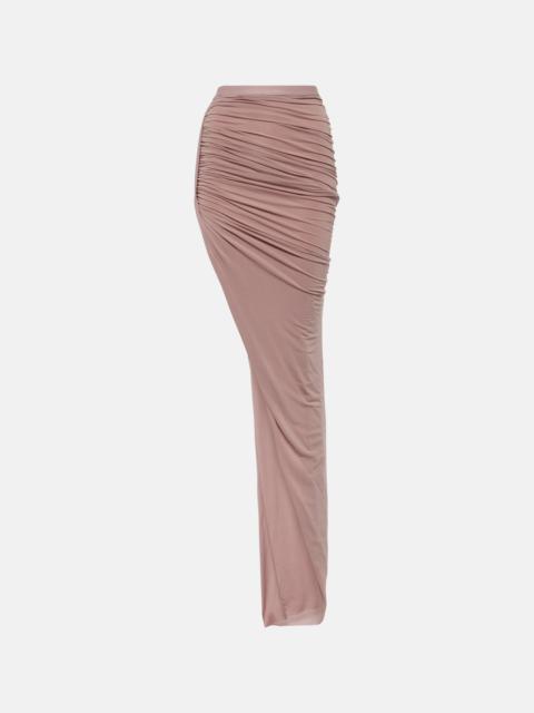 Asymmetric high-rise cupro-blend maxi skirt
