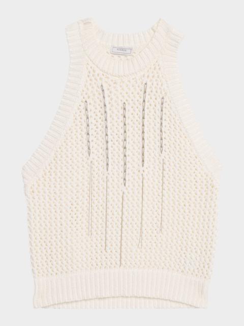 Sleeveless Cotton Knit Ribbon Top
