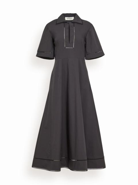 Ladder Embroidered Poplin Dress in Black