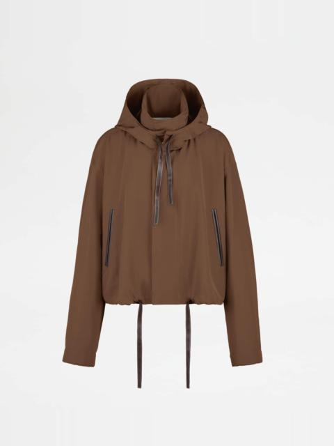 SILK BLEND SHORT WINDBREAKER - BROWN
