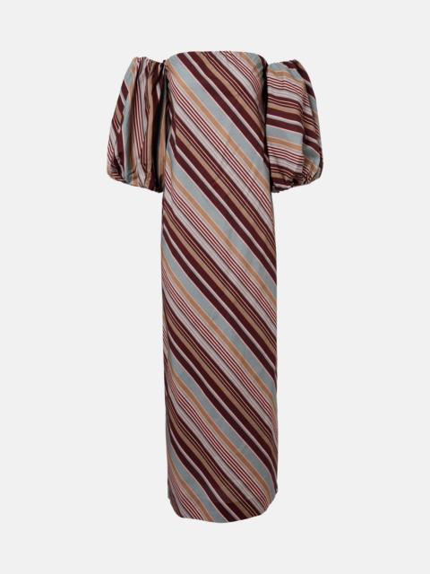 Striped off-shoulder cotton-blend maxi dress