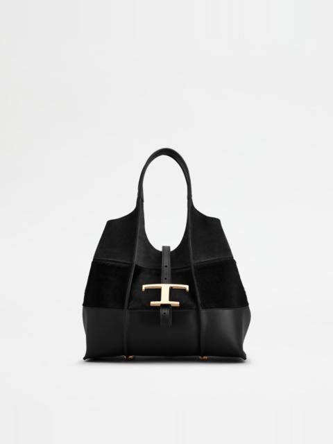 T TIMELESS SHOPPING BAG IN LEATHER MINI - BLACK