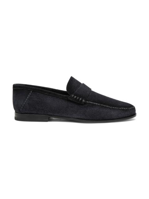 Men's blue suede penny loafer