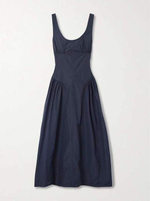 Kendall pleated paneled shell midi dress Navy