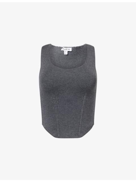 Scoop-Neck Corset Wool-Blend Top