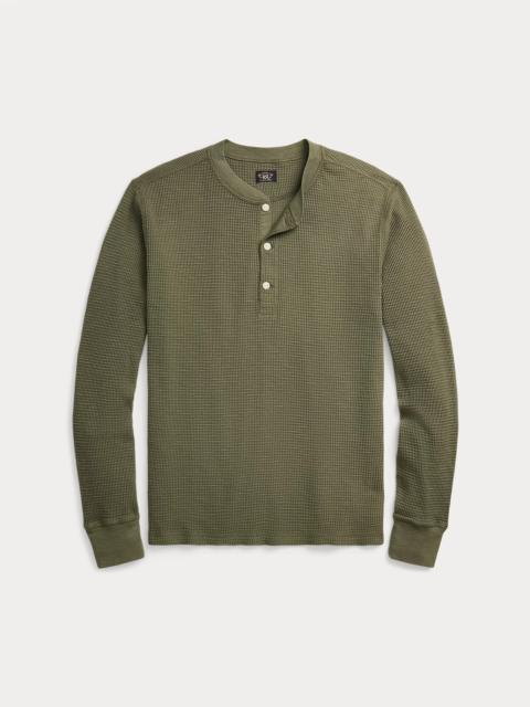 Garment-Dyed Waffle-Knit Henley Shirt