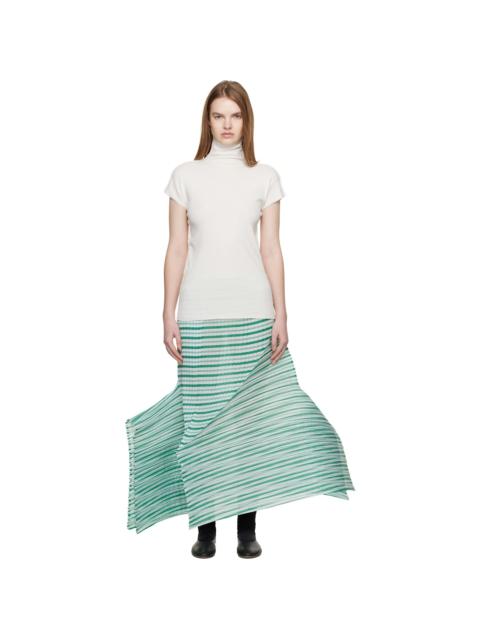 Green Generic Stripes Machine Pleats Midi Skirt