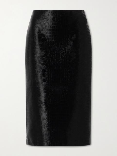 Croc-effect Leather Midi Skirt