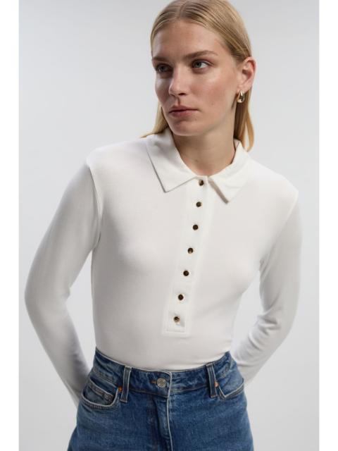 Viscose Rib Jersey Long Sleeve Collared Button Top