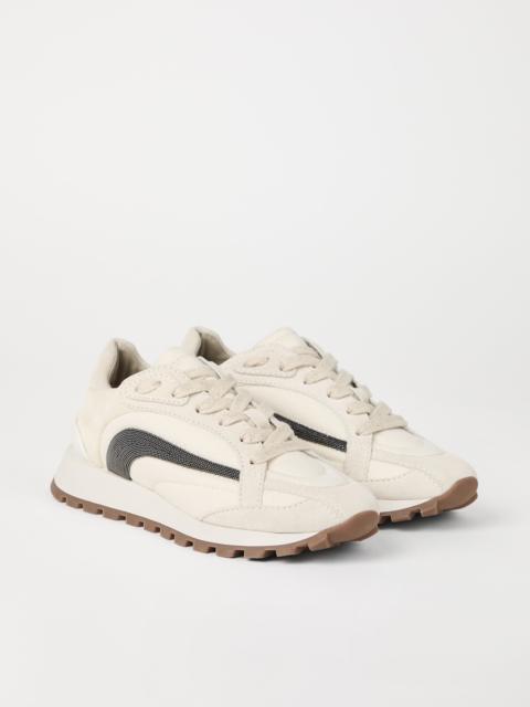 Suede and bonded cotton twill runners with precious stripe