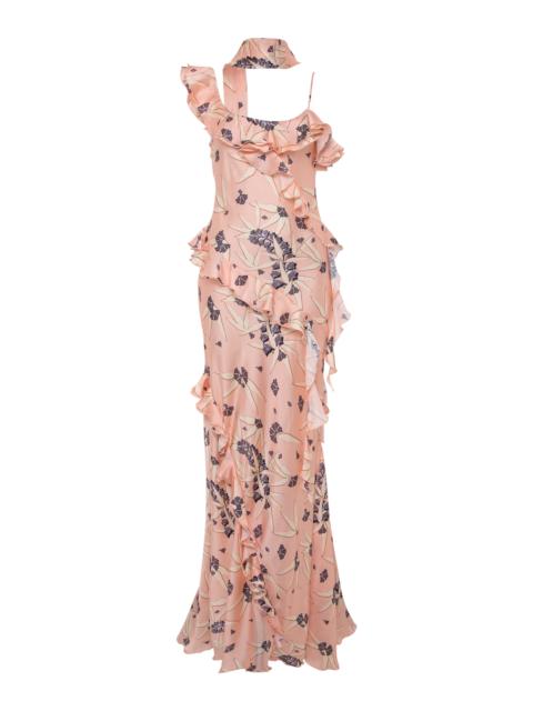 Monica Ruffled Satin Maxi Dress pink