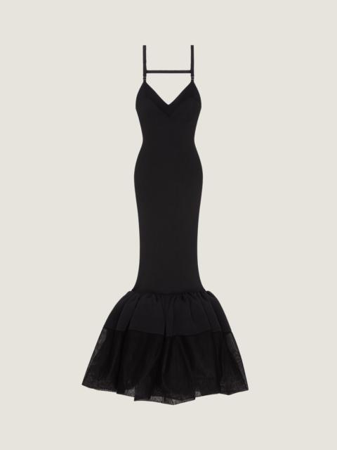 OPEN BACK RUFFLED DRESS IN FINE RIB