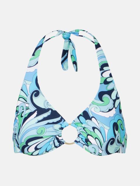 Brussels printed ring-detail bikini top