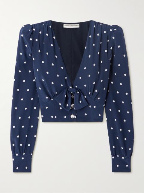 Crystal-embellished Polka-dot Silk-crepe Blouse