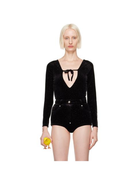 Black Front Self Tie Bodysuit