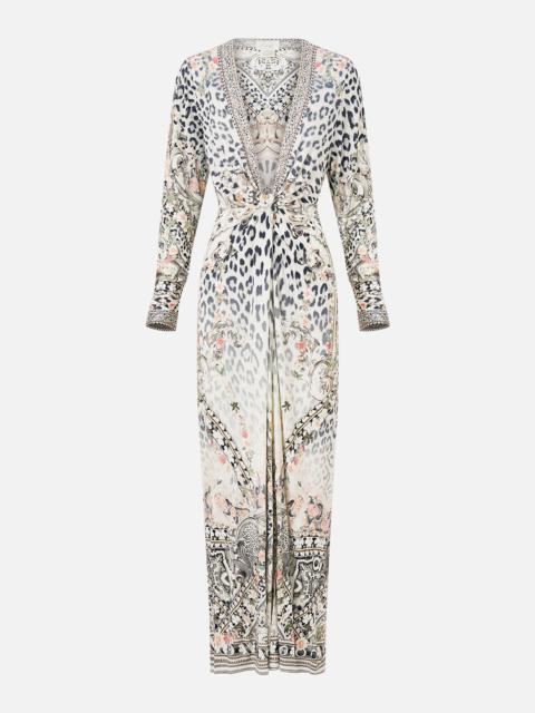 LONG V NECK TWIST FRONT JERSEY DRESS