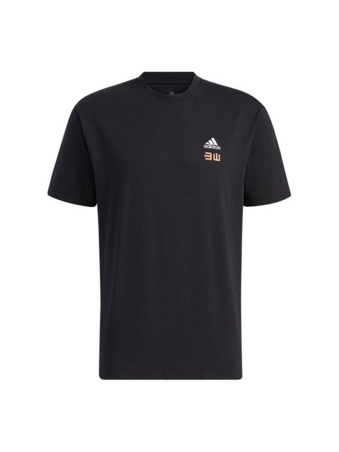 adidas Iseem Gfx Tee Outdoor Sports Printing Round Neck Short Sleeve Couple Style Black GN7336