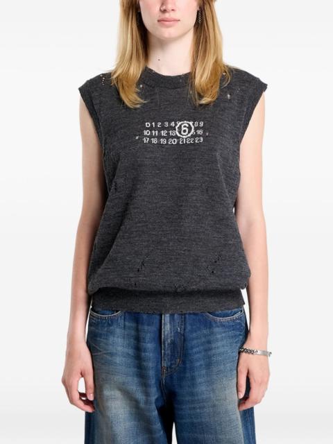Numeric-logo distressed knitted vest
