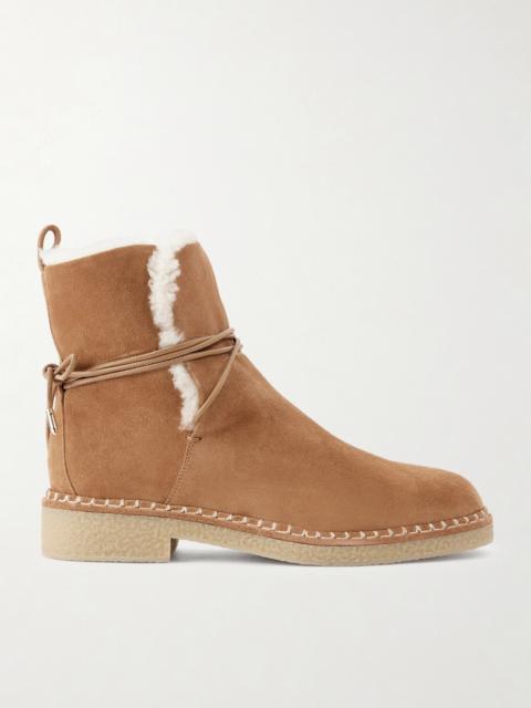 Megeve Lace-detailed Suede Shearling-lined Ankle Boots