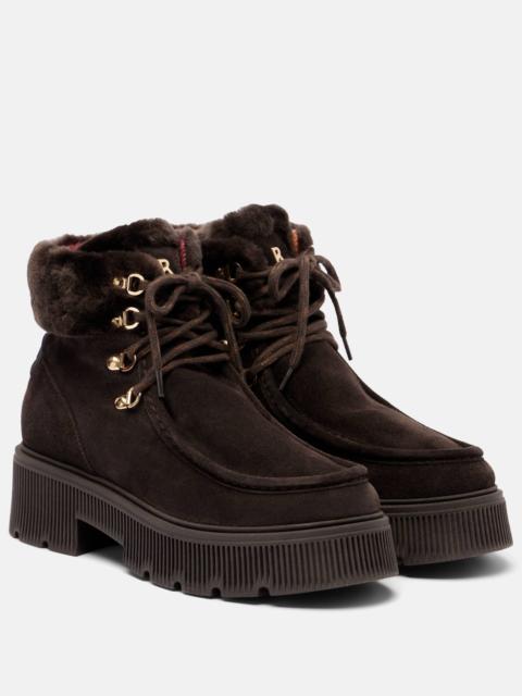 Turin shearling-trimmed suede lace-up boots