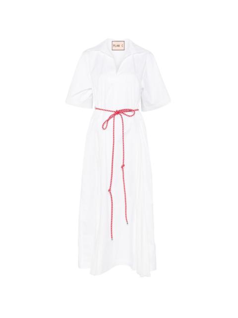 short-sleeve belt midi dress