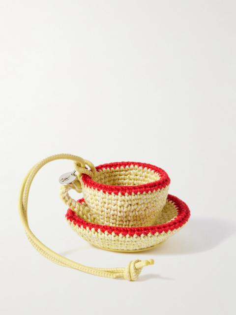 Teacup Leather-trimmed Crocheted Bag Charm