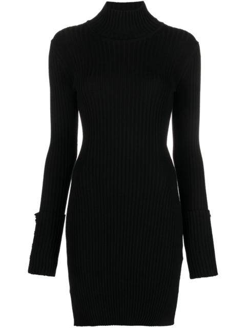high-neck ribbed-knit minidress