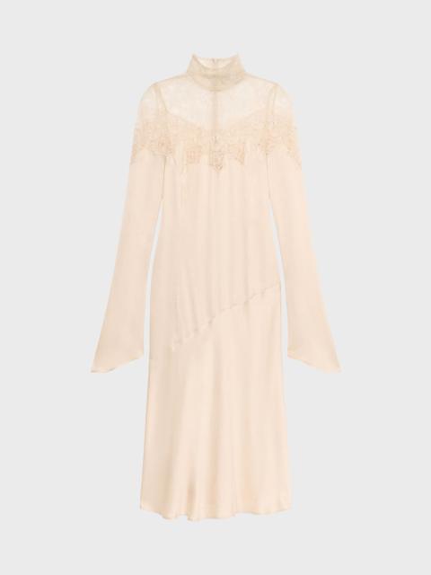 MIDI SATIN DRESS WITH SCALLOPED LACE YOKE